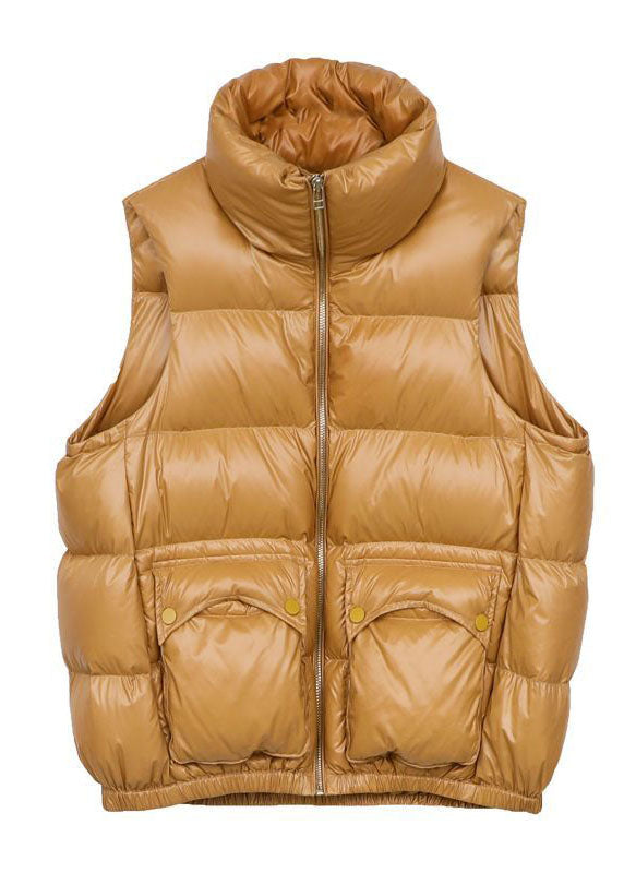 Fashion Khaki Zip Up Pockets Warm Duck Down Vest Sleeveless