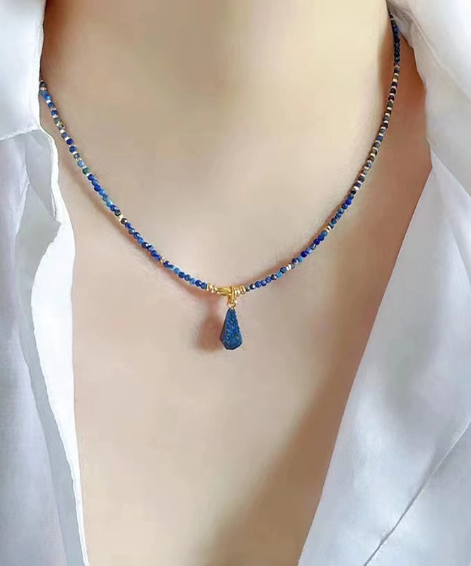 Fashion Klein Blue Sterling Silver Overgild Bluestone Beading Two Piece Set Pendant Necklace