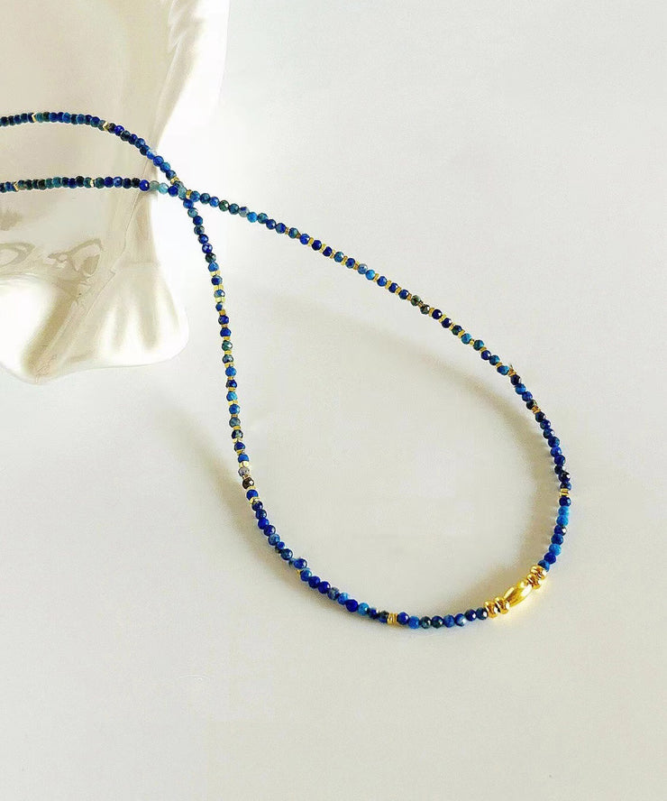 Fashion Klein Blue Sterling Silver Overgild Bluestone Beading Two Piece Set Pendant Necklace