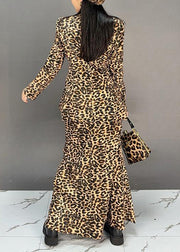 Fashion Leopard Coat And Skirts Two Pieces Set Fall