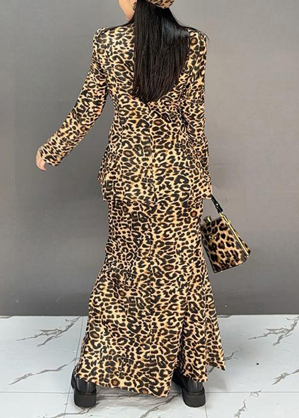 Fashion Leopard Coat And Skirts Two Pieces Set Fall