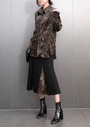 Fashion Leopard Peter Pan Collar Button Shirts And Maxi Skirts Two Pieces Set Spring