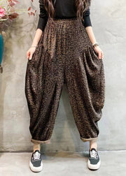 Fashion Leopard Print Draping High Waist Wide Leg Pants