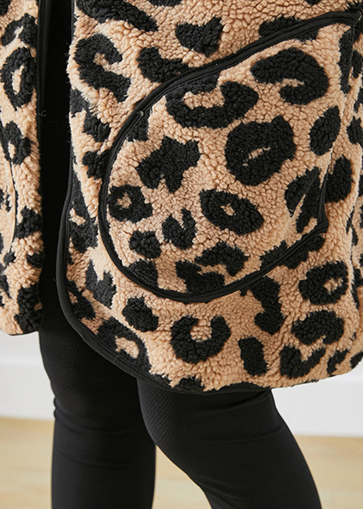 Fashion Leopard Print Pockets Faux Fur Teddy Vest Fall