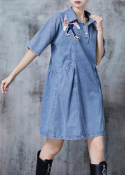 Fashion Light Blue Cartoon Denim Day Dress Summer