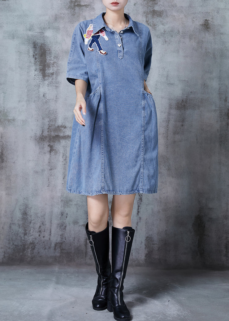 Fashion Light Blue Cartoon Denim Day Dress Summer