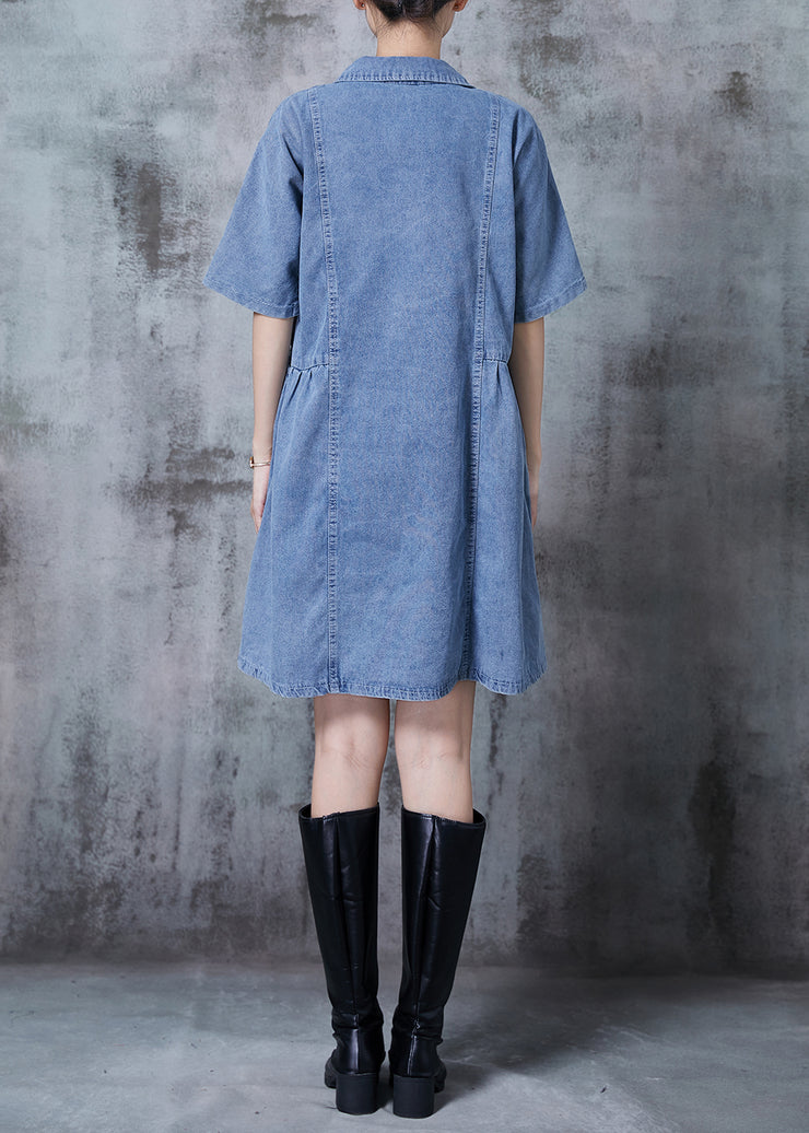 Fashion Light Blue Cartoon Denim Day Dress Summer