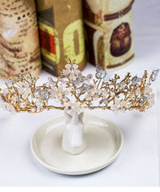 Fashion Light Gold Overgild Crystal Zircon Butterfly Floral Girl Crown