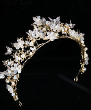 Fashion Light Gold Overgild Crystal Zircon Butterfly Floral Girl Crown