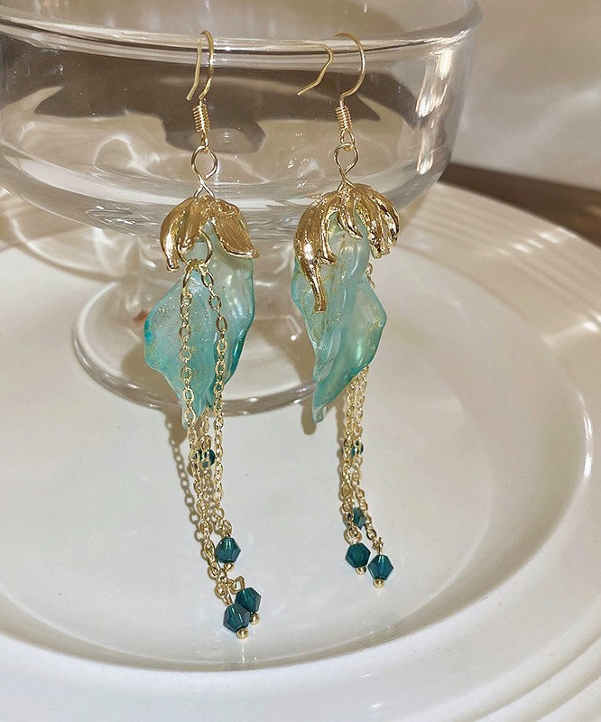 Fashion Light Green Asymmetricar Alloy Acrylic Crystal Tassel Drop Earrings