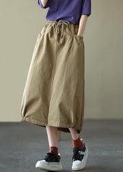 Fashion Light Green Elastic Waist Side Open Pockets Cotton Skirt Summer