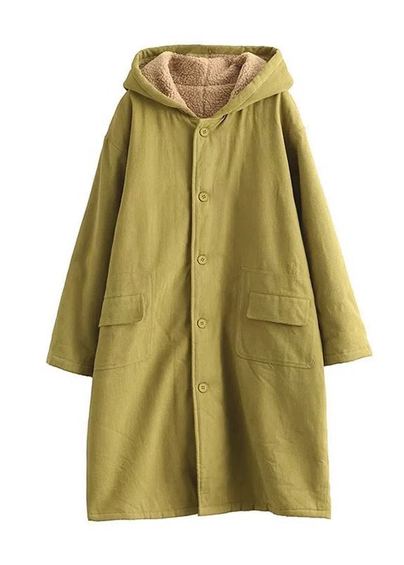 Fashion Light Green Oversized Fleece Wool Lined Coat Outwear Winter