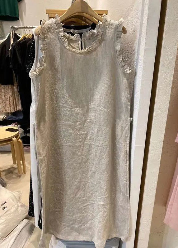 Fashion Loose Beige Ruffled Cotton Dresses Summer