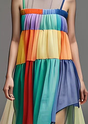 Fashion Loose Colorblock O Neck Tulle Patchwork Cotton Dresses Sleeveless