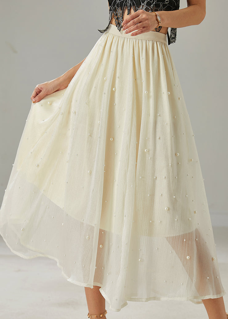 Fashion Milk White Nail Bead Tulle Skirt Summer