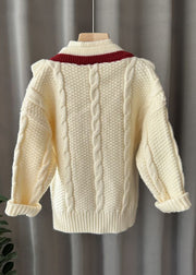 Fashion Mulberry Turtleneck Patchwork Fake Two Pieces Cotton Knit Kids Sweater Spring