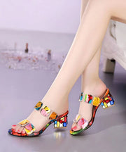 Fashion Multi Color Splicing Chunky Heel Peep Toe Slide Sandals