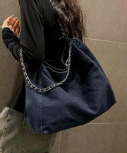 Fashion Navy Chain Linked Large Capacity Denim Satchel Handbag