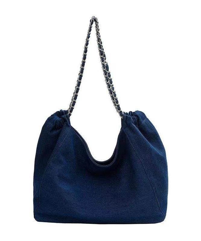 Fashion Navy Chain Linked Large Capacity Denim Satchel Handbag