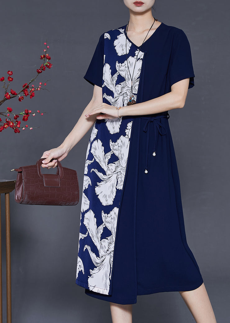 Fashion Navy Oversized Patchwork Chiffon Dress Summer