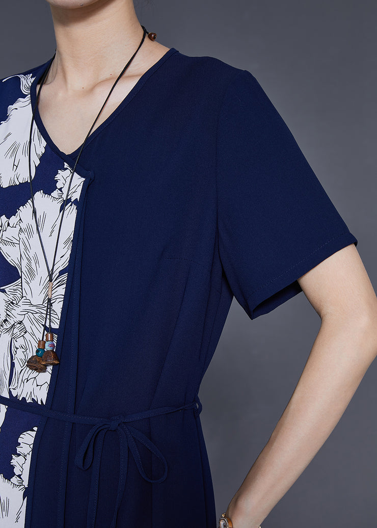 Fashion Navy Oversized Patchwork Chiffon Dress Summer