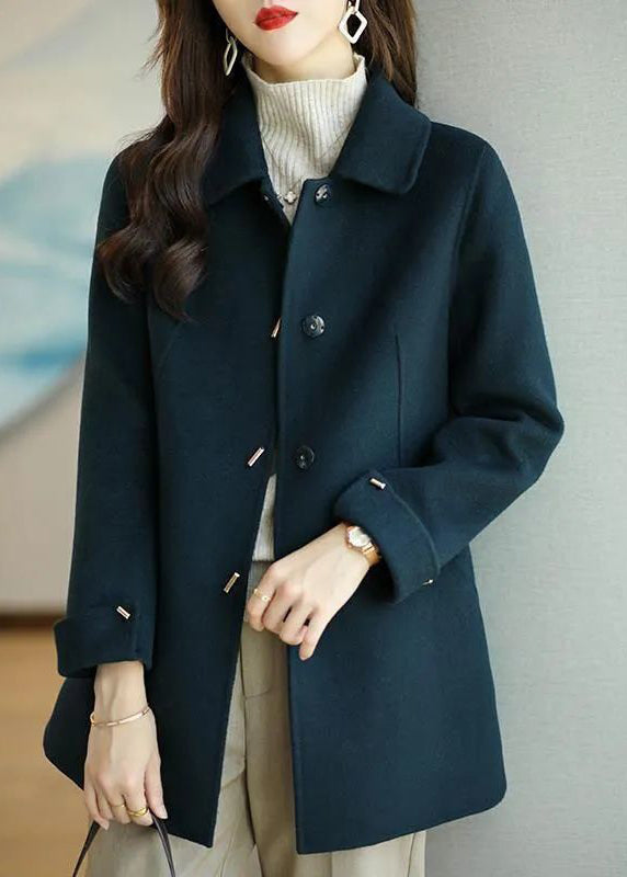 Fashion Navy Peter Pan Collar Slim Fit Woolen Trench Fall