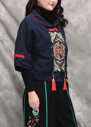 Fashion Navy Peter Pan Collar Tassel Coats Long Sleeve