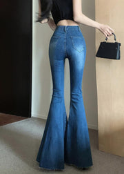 Fashion Navy Tummy Control Denim Bell-bottom Trousers Spring