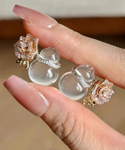 Fashion Nude Alloy Zircon Chalcedony Gourd Floral Stud Earrings