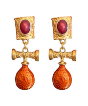 Fashion Orange Alloy Inlaid Gem Stone Drop Earrings