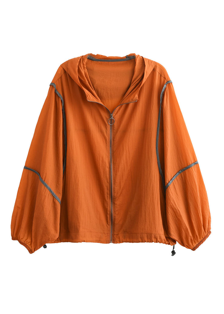 Fashion Orange Hooded Patchwork Cotton Coat Long Sleeve