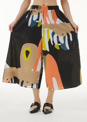 Fashion Orange Print Patchwork Cotton Wide Leg Pants Summer