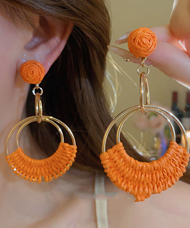 Fashion Orange Sterling Silver Alloy Straw Plaited Article Drop Earrings