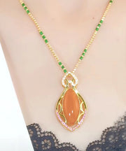 Fashion Orange Sterling Silver Overgild Zircon Agate Bamboo Joint Pendant Necklace