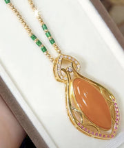 Fashion Orange Sterling Silver Overgild Zircon Agate Bamboo Joint Pendant Necklace