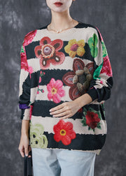 Fashion Oversized Print Zircon Knit Sweater Tops Winter