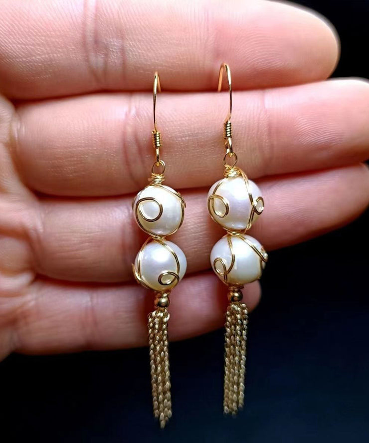 Fashion Pearl Tassel 14K Gold Drop Earrings