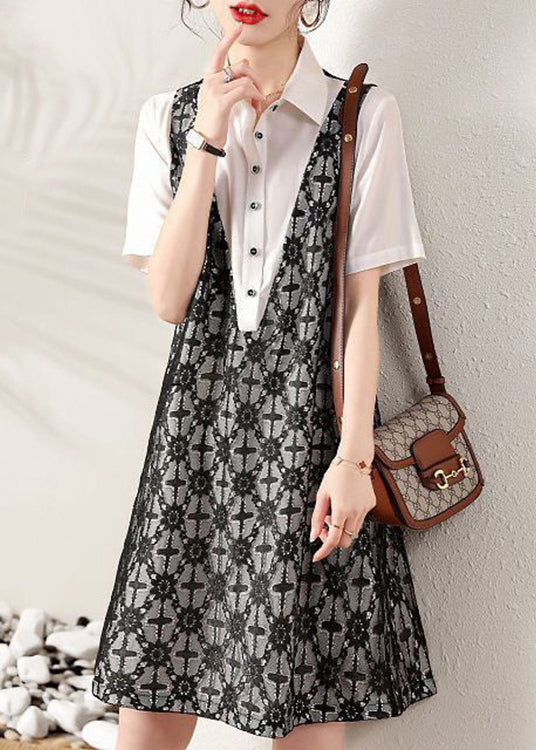 Fashion Peter Pan Collar False Two Pieces Cotton Shirts Dresses Summer