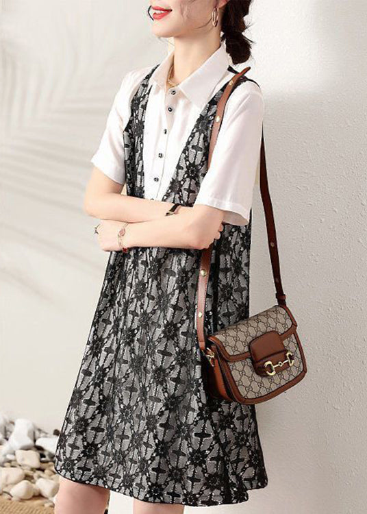 Fashion Peter Pan Collar False Two Pieces Cotton Shirts Dresses Summer