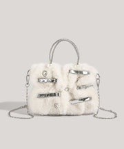 Fashion Pink Bow Zircon Fuzzy Fur Tote Handbag