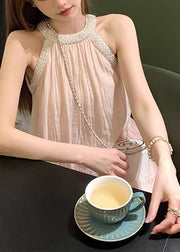 Fashion Pink Cold Shoulder Halter Cotton Long Dress Summer