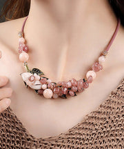 Fashion Pink Copper Overgild Cloisonne Coloured Glaze Strawberry Crystal Graduated Bead Necklace