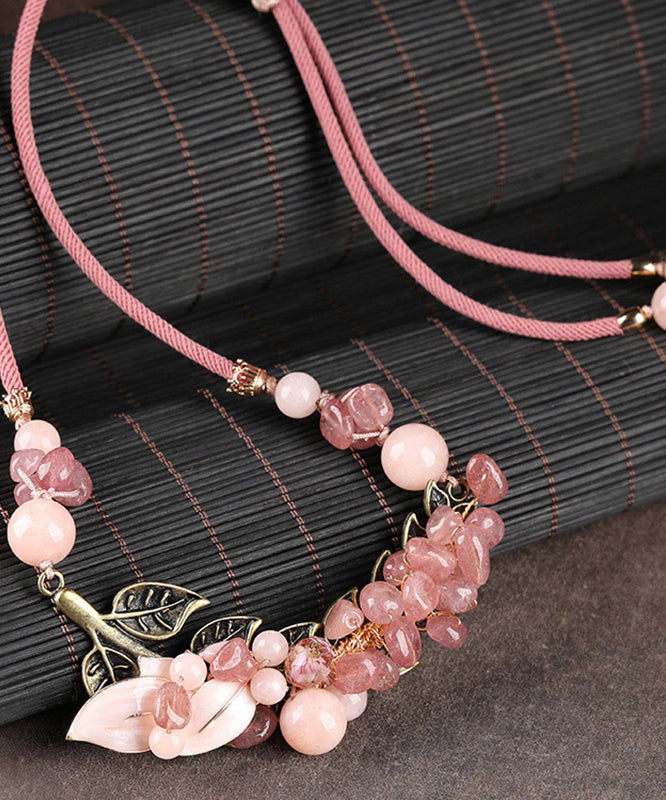 Fashion Pink Copper Overgild Cloisonne Coloured Glaze Strawberry Crystal Graduated Bead Necklace