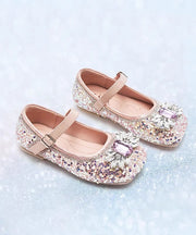 Fashion Pink Crystal Buckle Strap Girls Flat Shoes