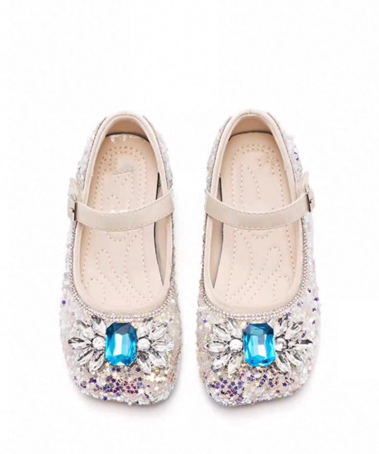 Fashion Pink Crystal Buckle Strap Girls Flat Shoes