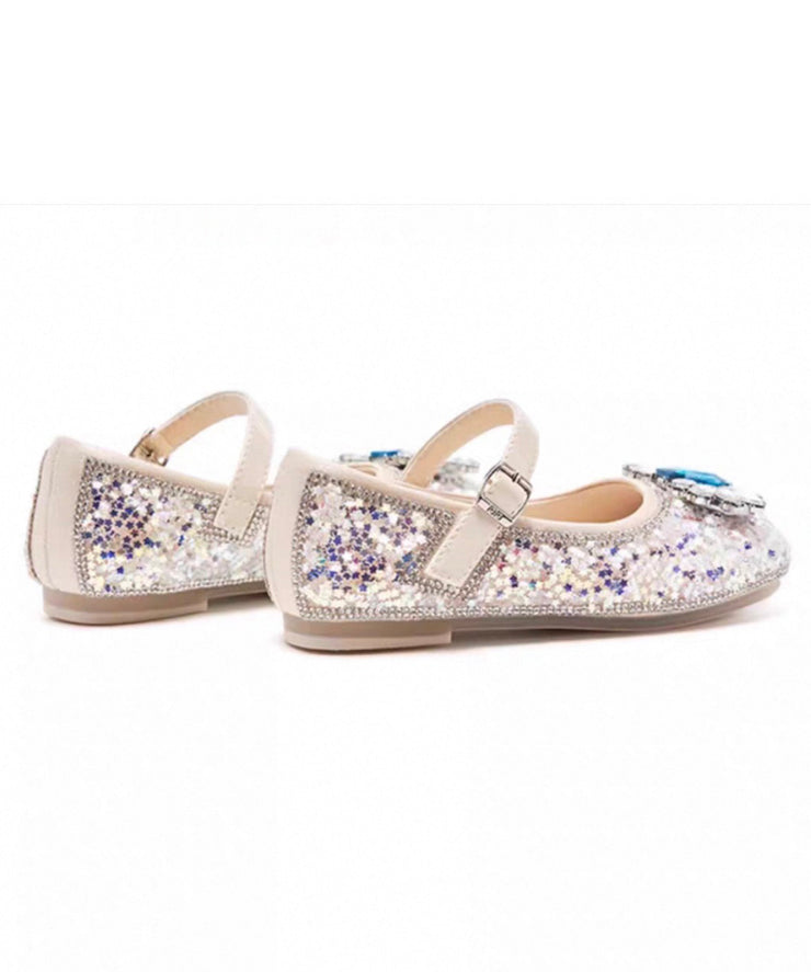 Fashion Pink Crystal Buckle Strap Girls Flat Shoes