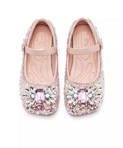 Fashion Pink Crystal Buckle Strap Girls Flat Shoes