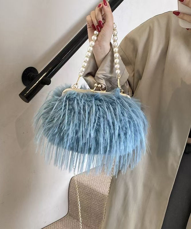 Fashion Pink Feather Tassel Fuzzy Fur Chain Messenger Bag