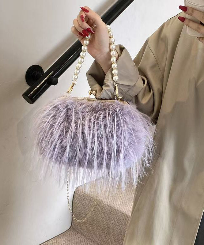 Fashion Pink Feather Tassel Fuzzy Fur Chain Messenger Bag