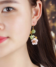 Fashion Pink Green Pearl Shell Flower Chalcedony Drop Earrings